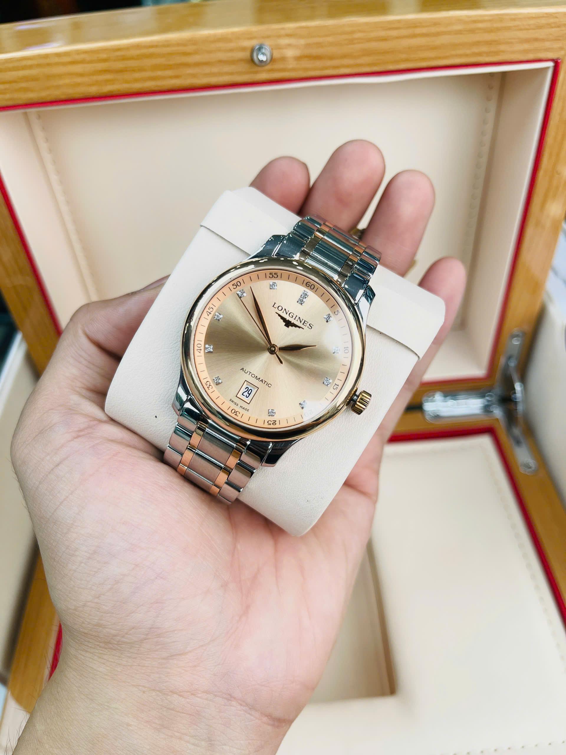 Longines Master Diamond Rose Gold Date L2.628.5.99.7 Used – Demi vàng hồng 18K, mặt số cá hồi đính kim cương