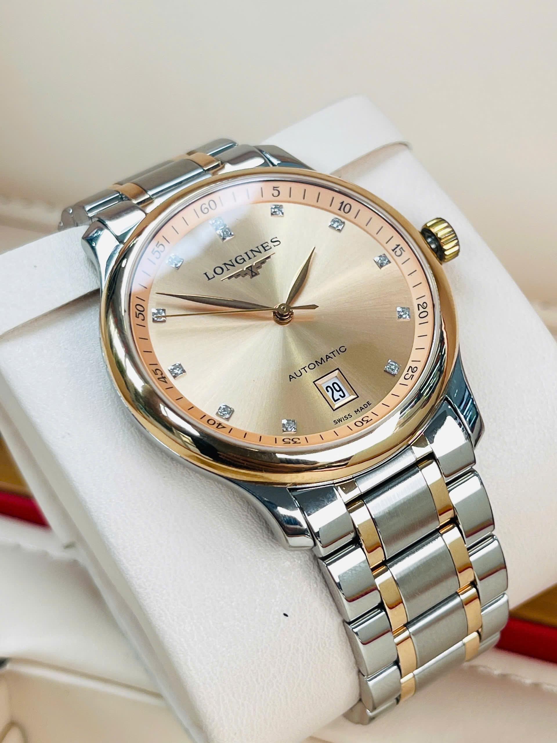 Longines Master Diamond Rose Gold Date L2.628.5.99.7 Used – Demi vàng hồng 18K, mặt số cá hồi đính kim cương