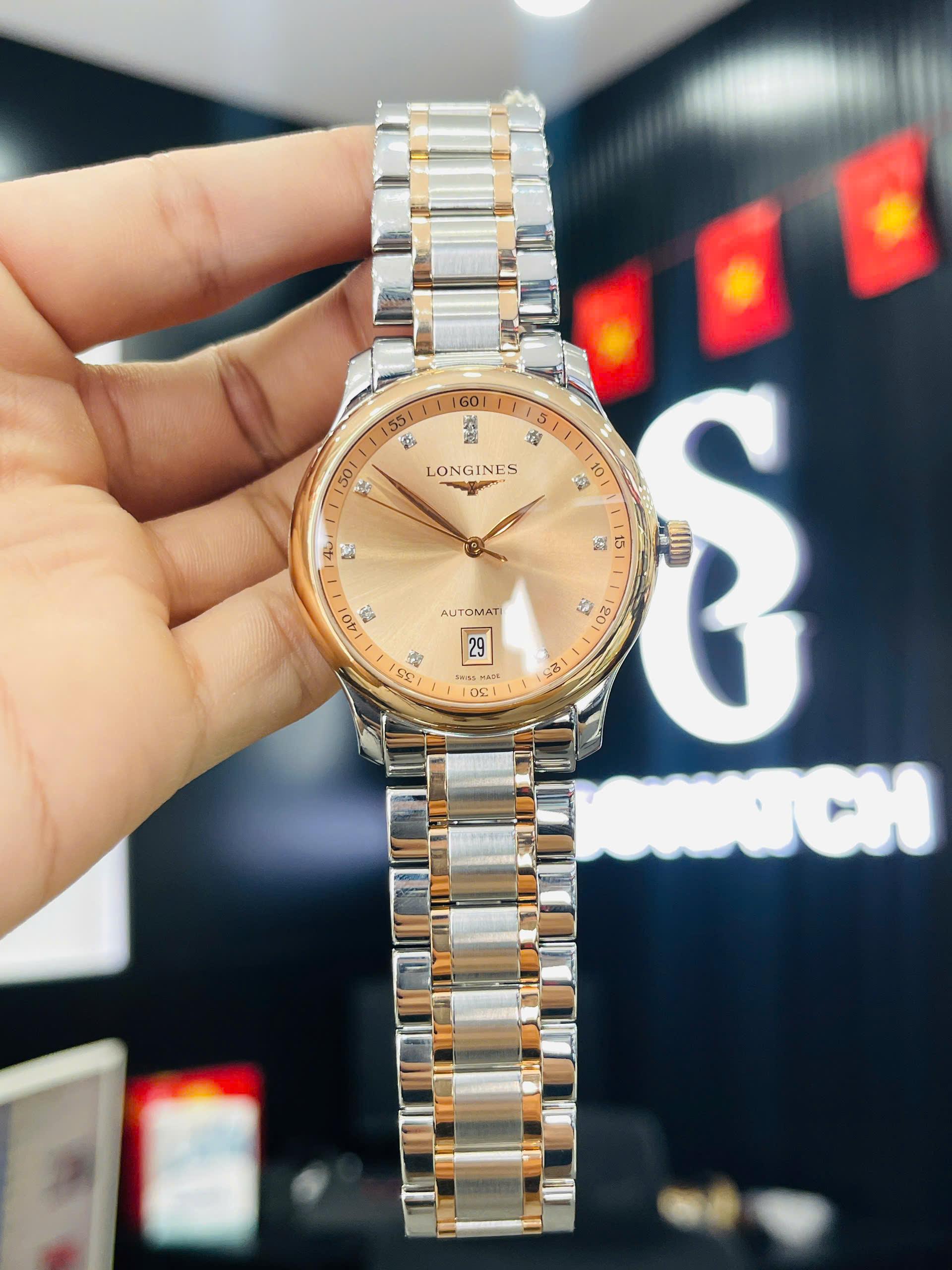 Longines Master Diamond Rose Gold Date L2.628.5.99.7 Used – Demi vàng hồng 18K, mặt số cá hồi đính kim cương