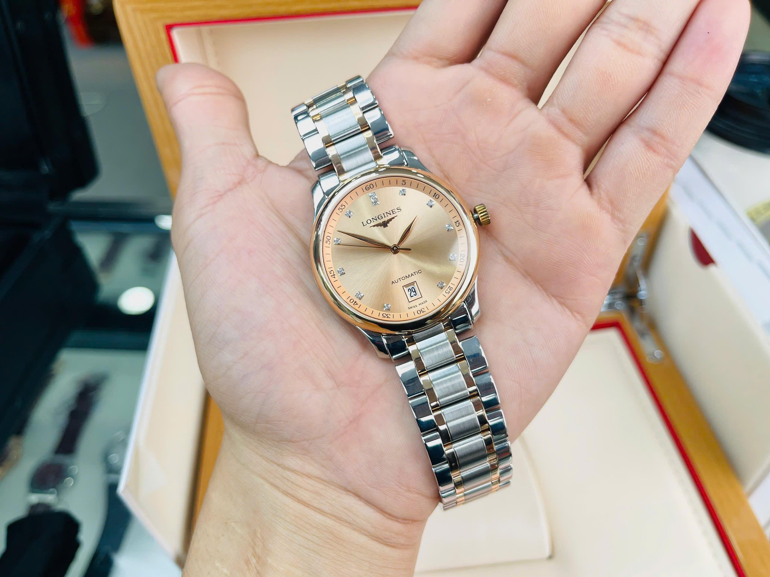 Longines Master Diamond Rose Gold Date L2.628.5.99.7 Used – Demi vàng hồng 18K, mặt số cá hồi đính kim cương