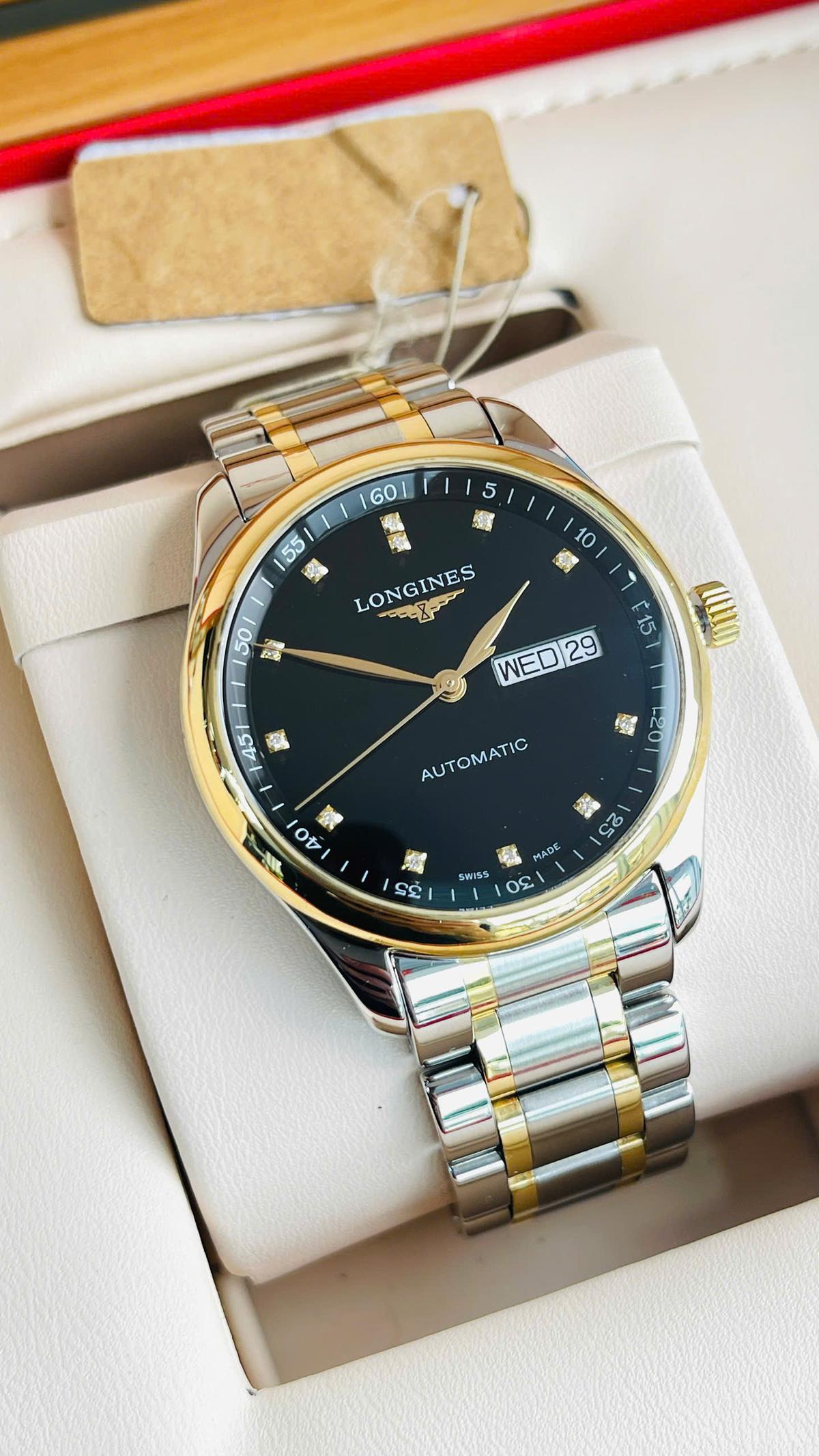 Longines Master Diamond L2.755.5.57.7 Used – Demi vàng hồng 18K, mặt số đen đính kim cương