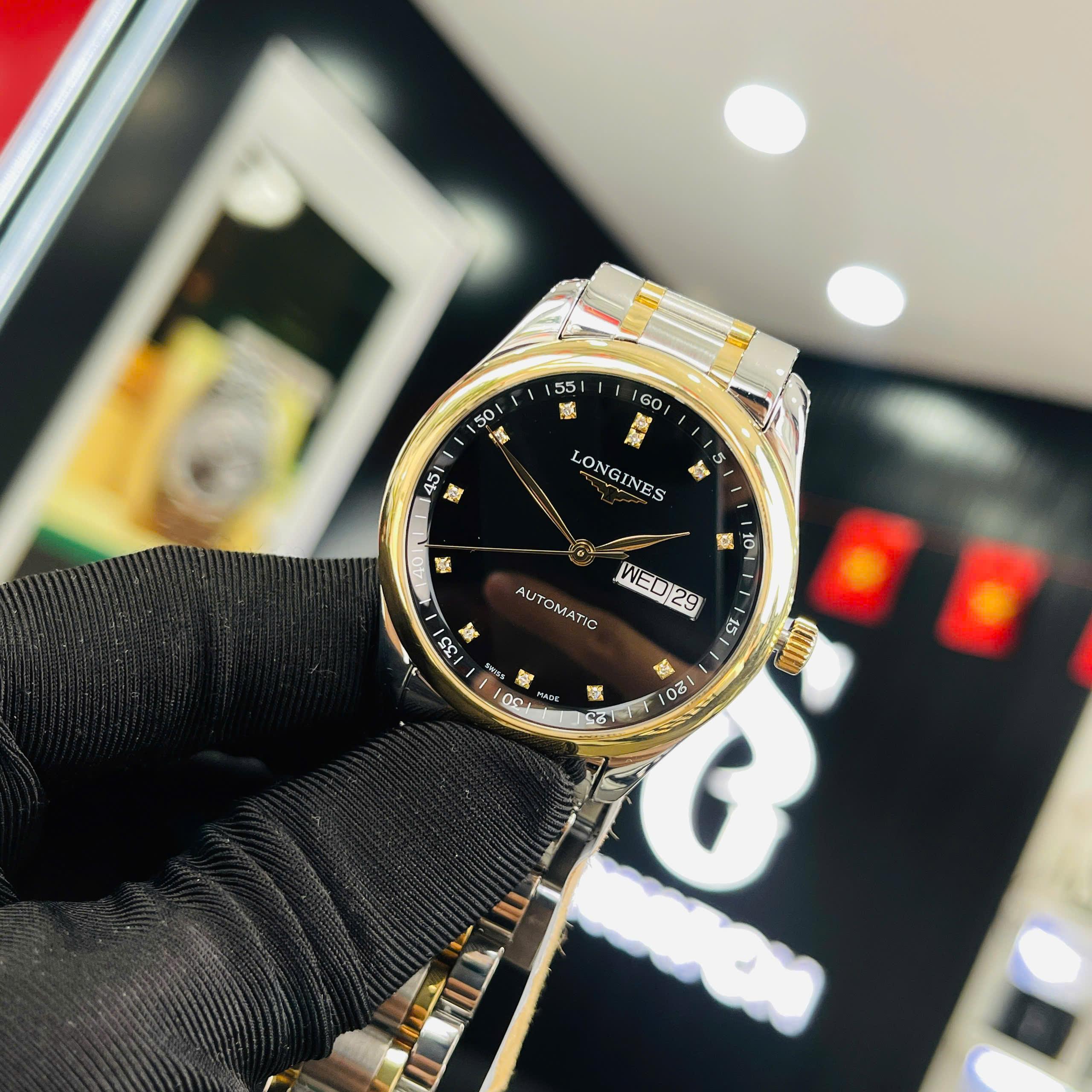 Longines Master Diamond L2.755.5.57.7 Used – Demi vàng hồng 18K, mặt số đen đính kim cương
