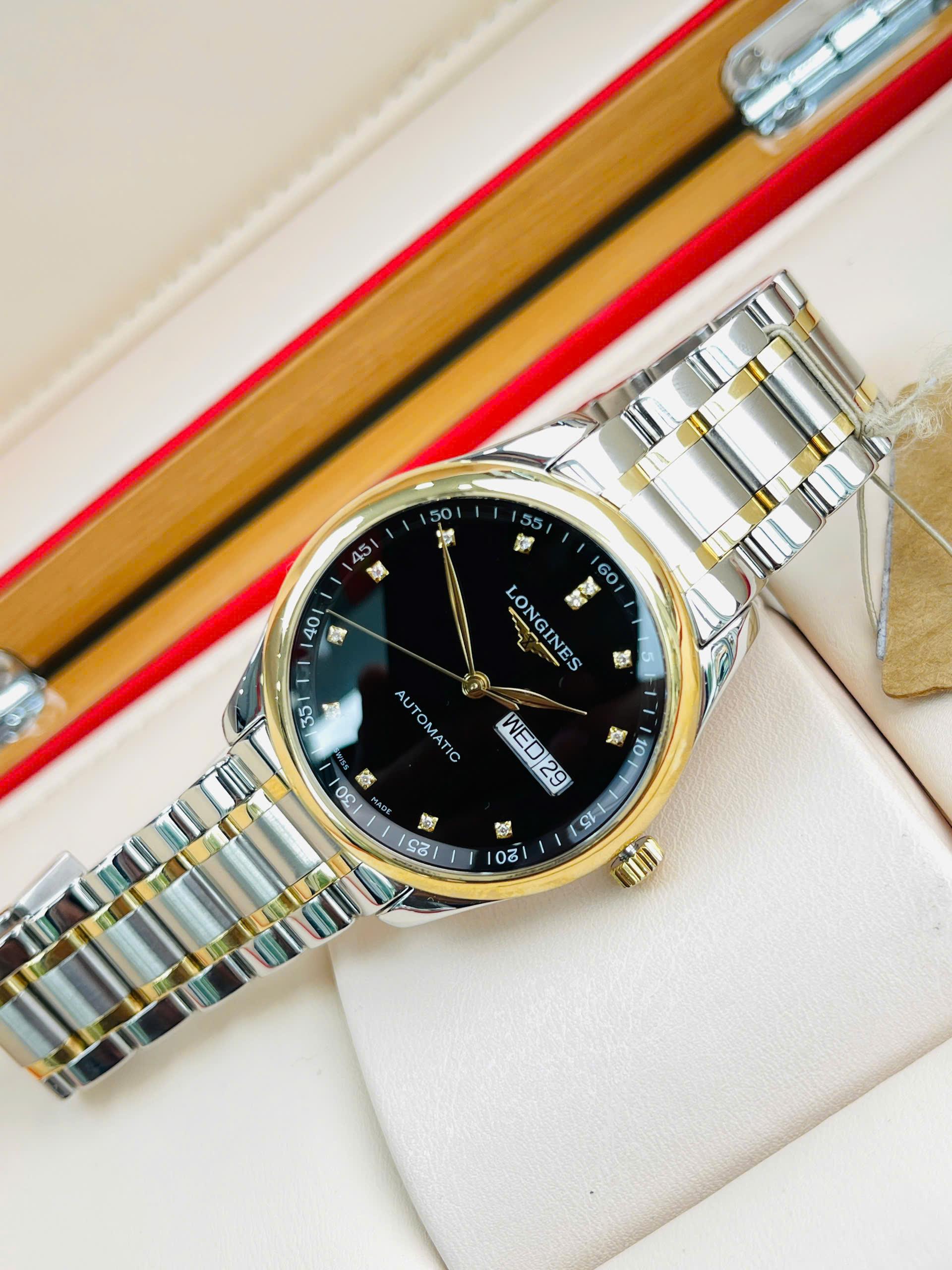 Longines Master Diamond L2.755.5.57.7 Used – Demi vàng hồng 18K, mặt số đen đính kim cương