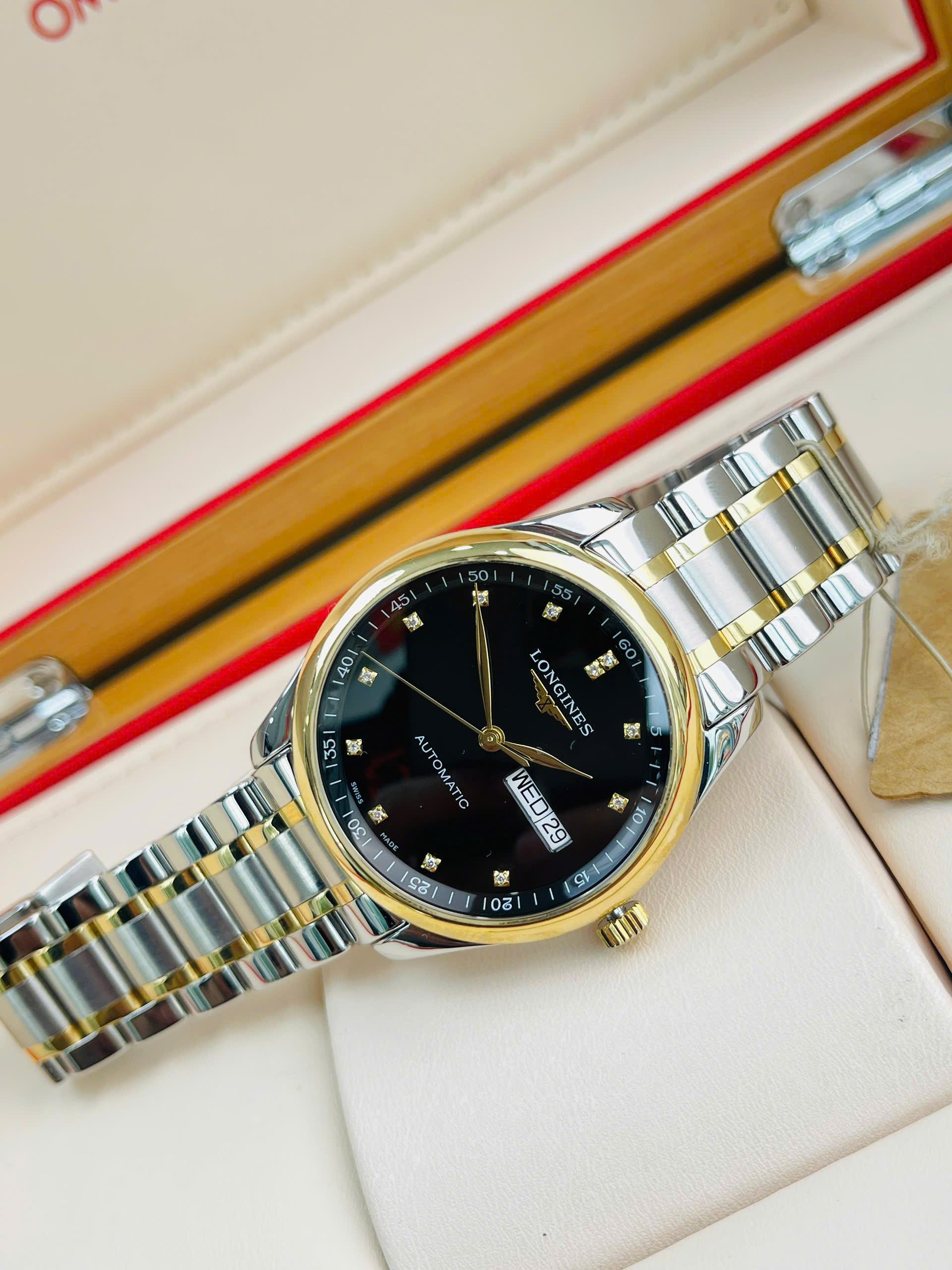 Longines Master Diamond L2.755.5.57.7 Used – Demi vàng hồng 18K, mặt số đen đính kim cương