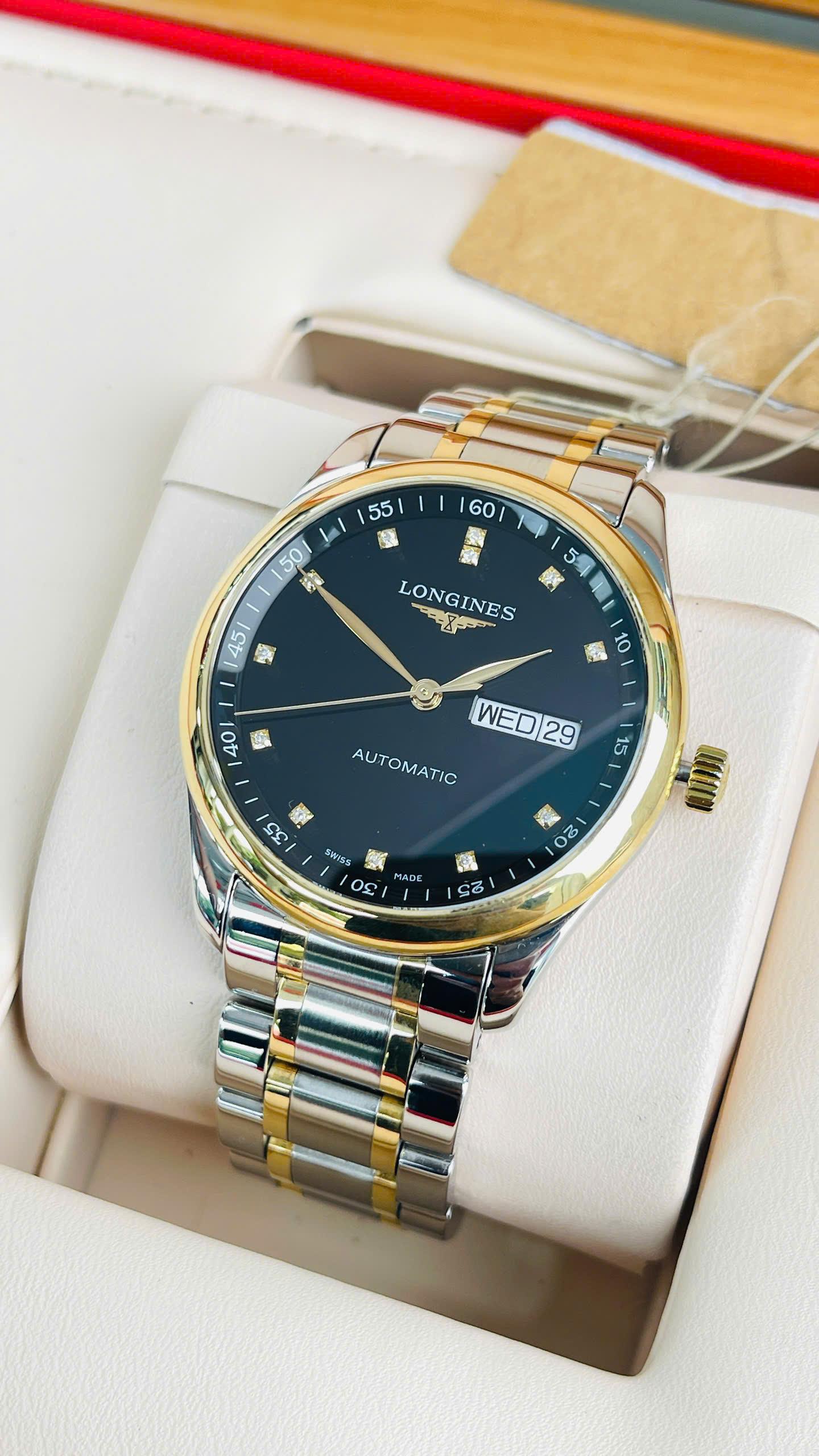 Longines Master Diamond L2.755.5.57.7 Used – Demi vàng hồng 18K, mặt số đen đính kim cương