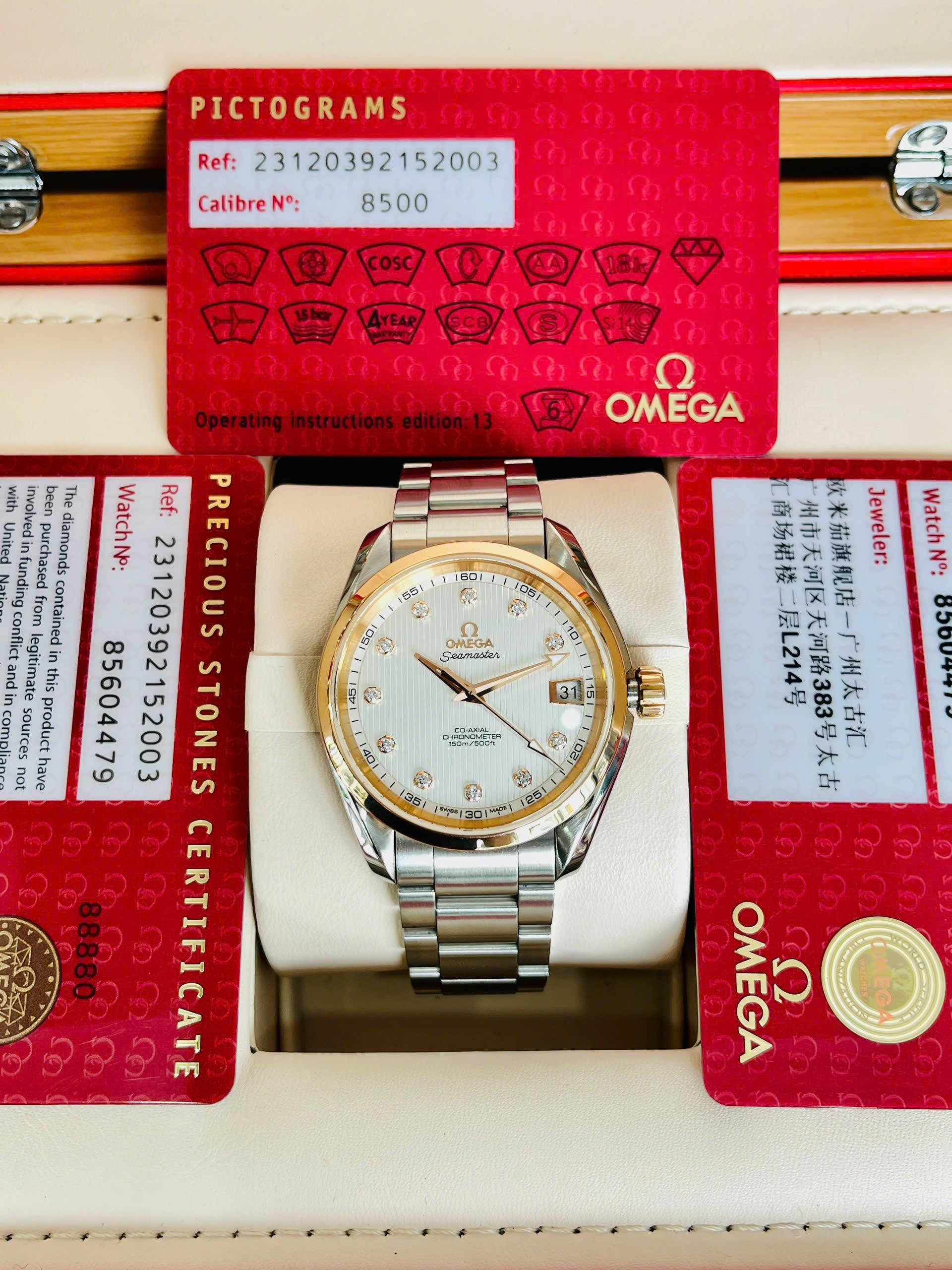 Omega Co-Axial Aqua Terra Diamond 8500 231.20.39.21.52.003 Used (Fullbox + 3 thẻ)