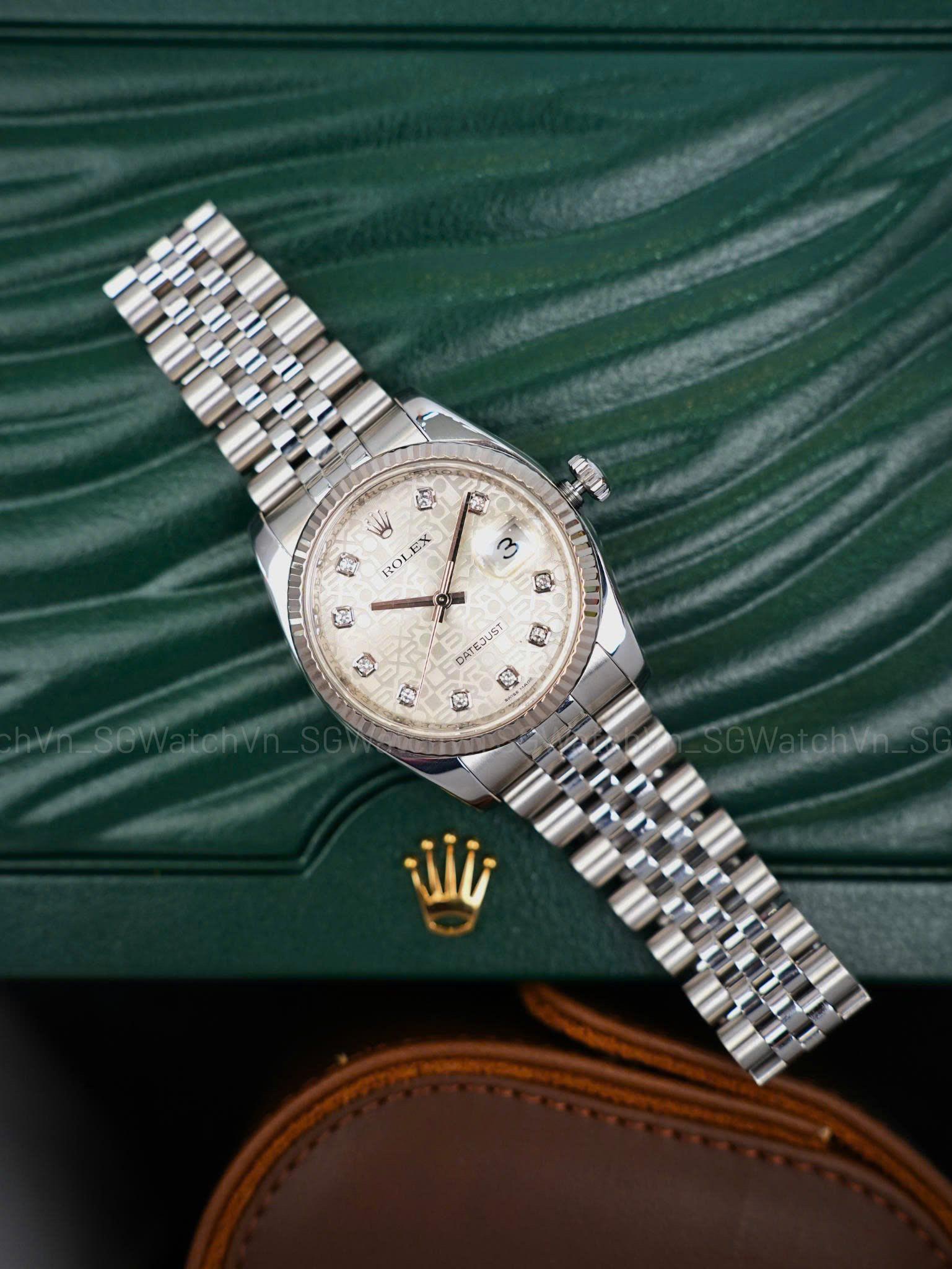 Rolex Datejust 36mm Ref.116234 Vi Tính Trắng Kim Cương – Dây Jubilee (Seri G)