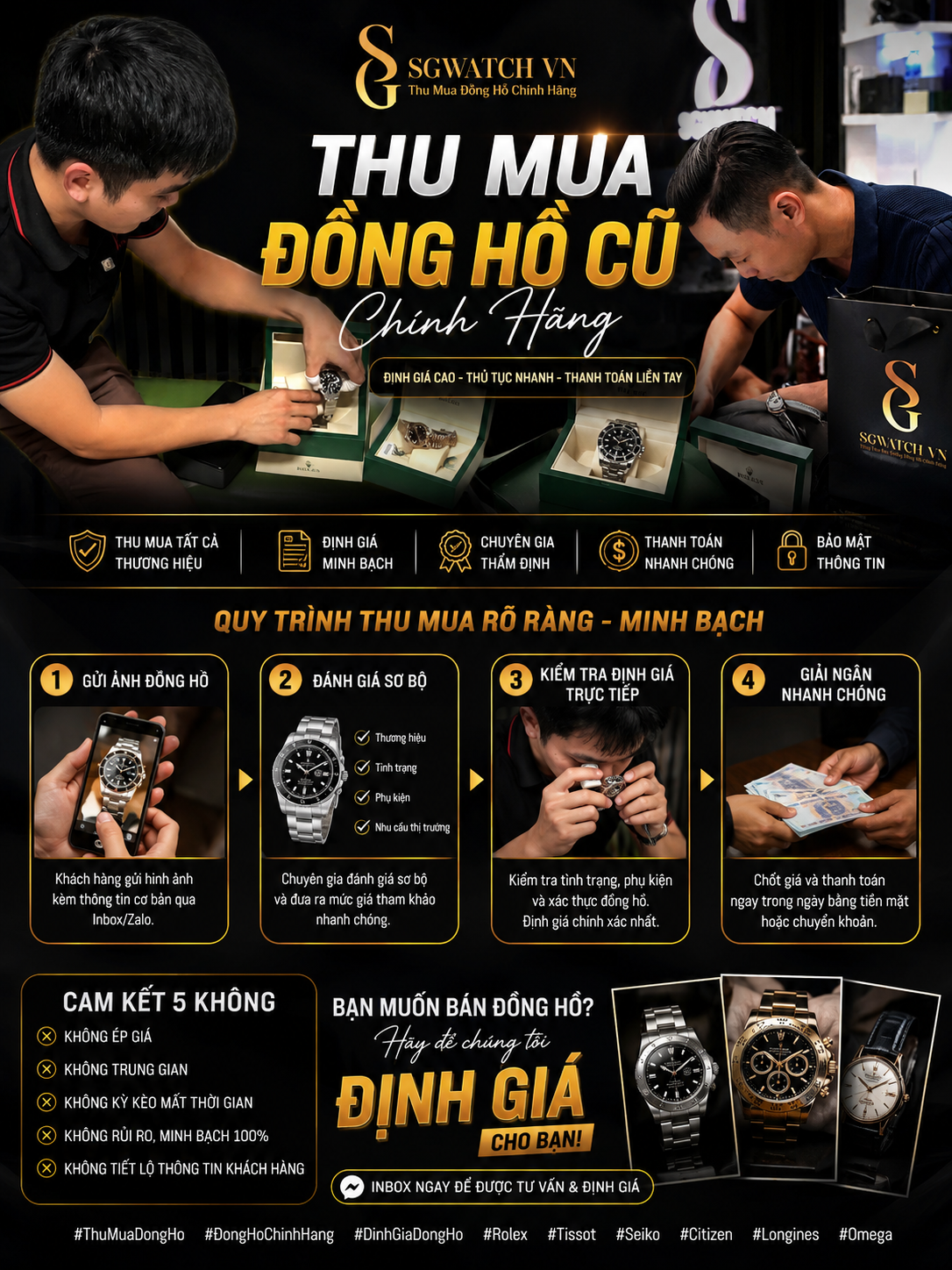 Bán Đồng Hồ Cũ Chính Hãng - Longines, Hublot, Cartier, Tissot Giá Tốt