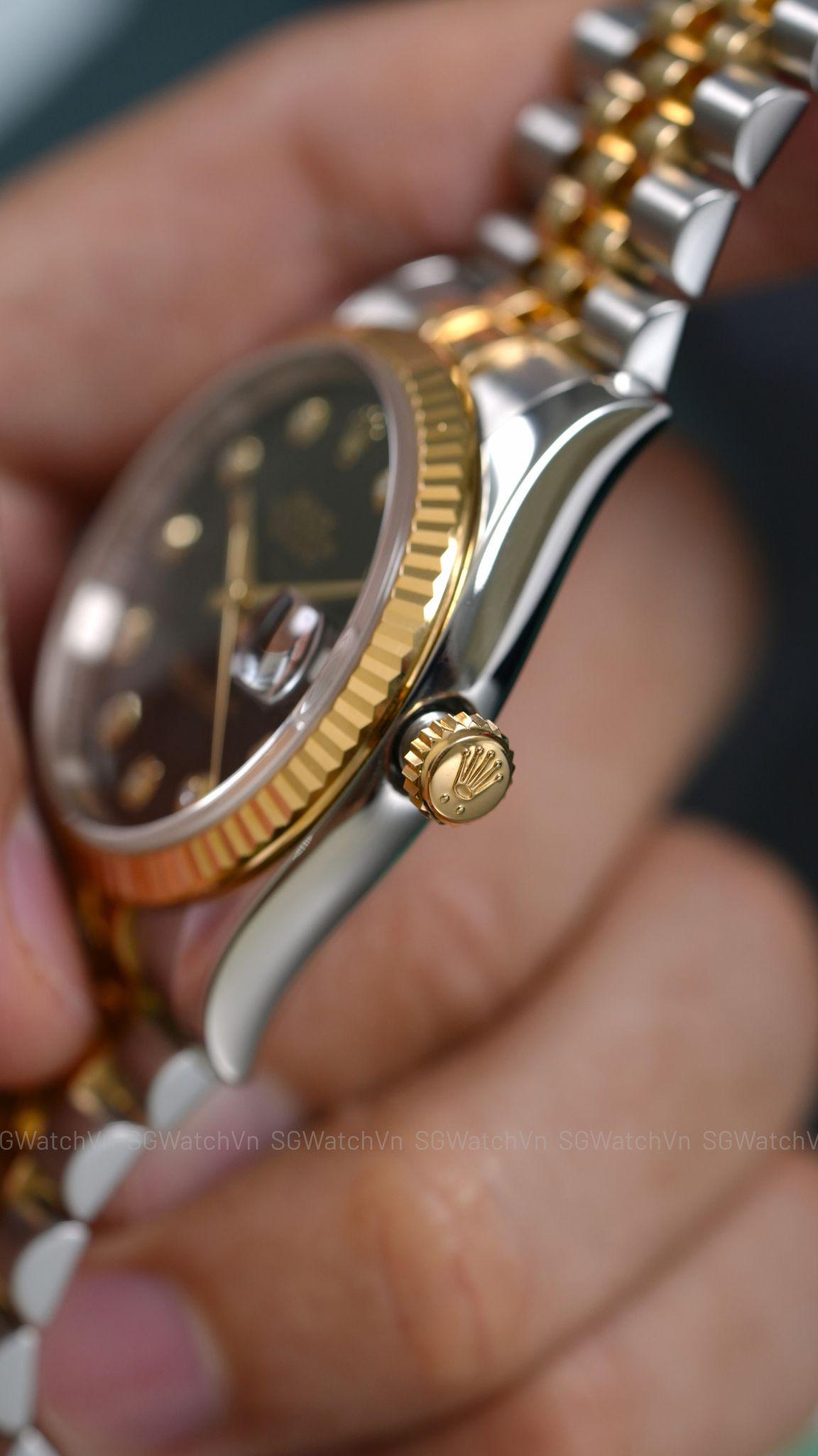 Rolex Datejust 36 116233 Black Diamond – Demi Vàng 18K, Mặt Đen Cọc Kim Cương