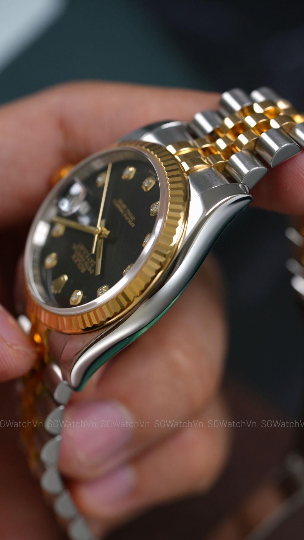 Rolex Datejust 36 116233 Black Diamond – Demi Vàng 18K, Mặt Đen Cọc Kim Cương