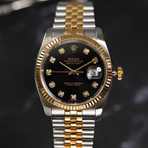 Rolex Datejust 36 116233 Black Diamond – Demi Vàng 18K, Mặt Đen Cọc Kim Cương