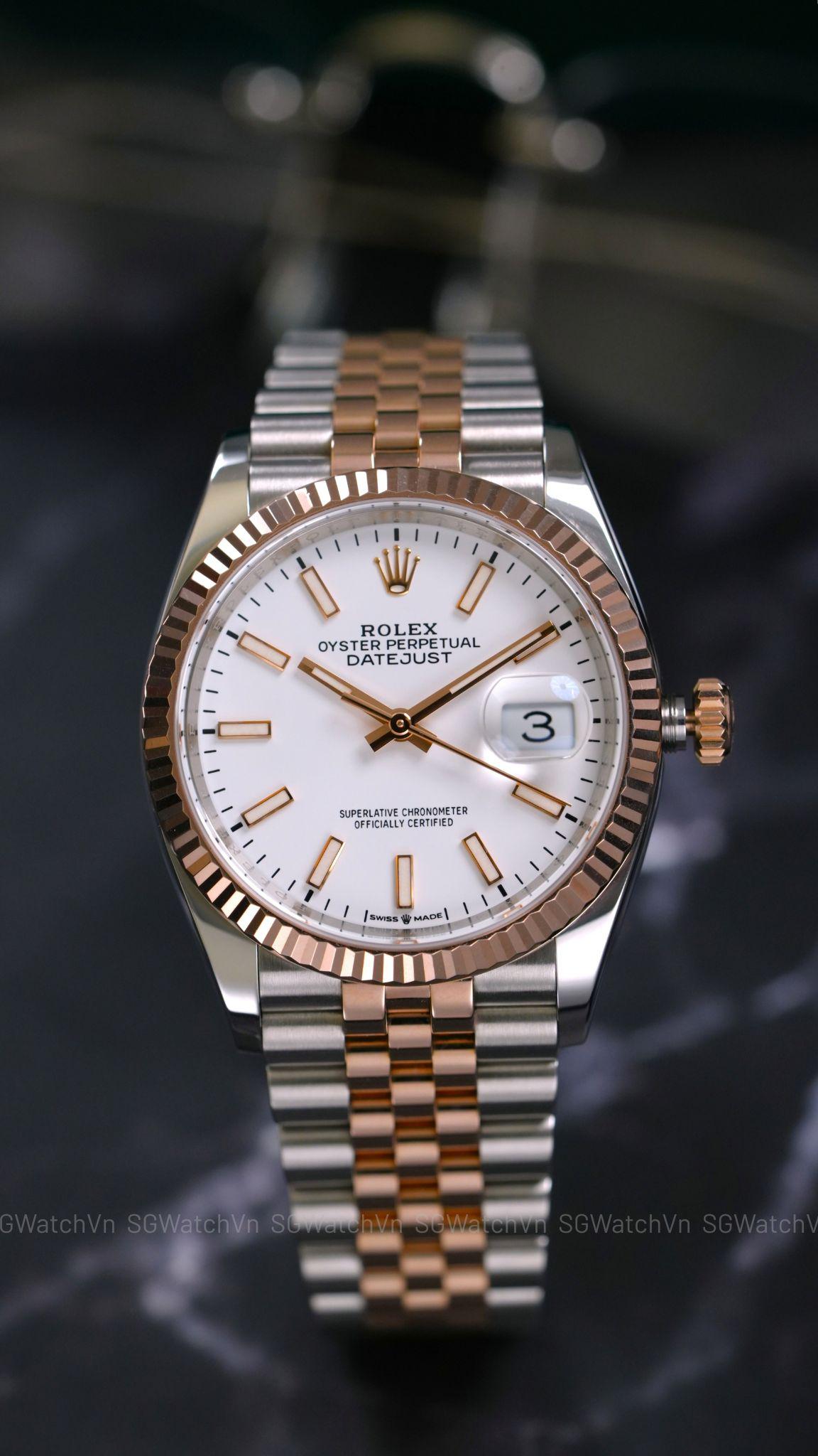 Rolex Datejust 36 126231 White Index – Rolesor Everose, Mặt Trắng, Dây Jubilee