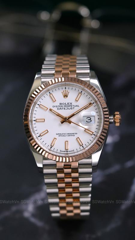 Rolex Datejust 36 126231 White Index – Rolesor Everose, Mặt Trắng, Dây Jubilee