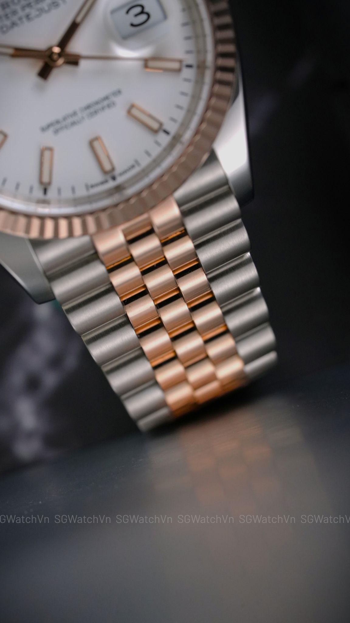 Rolex Datejust 36 126231 White Index – Rolesor Everose, Mặt Trắng, Dây Jubilee