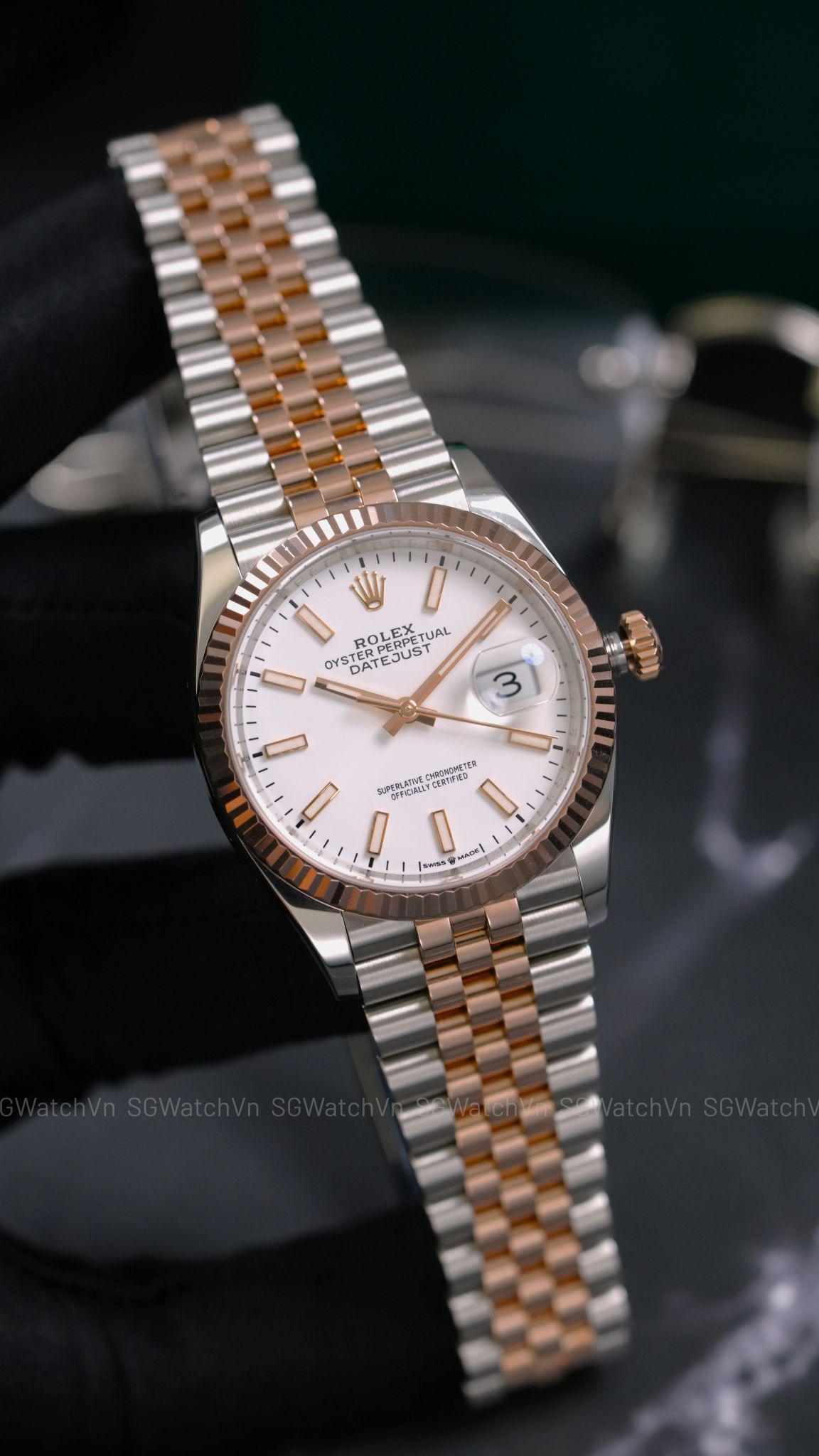 Rolex Datejust 36 126231 White Index – Rolesor Everose, Mặt Trắng, Dây Jubilee