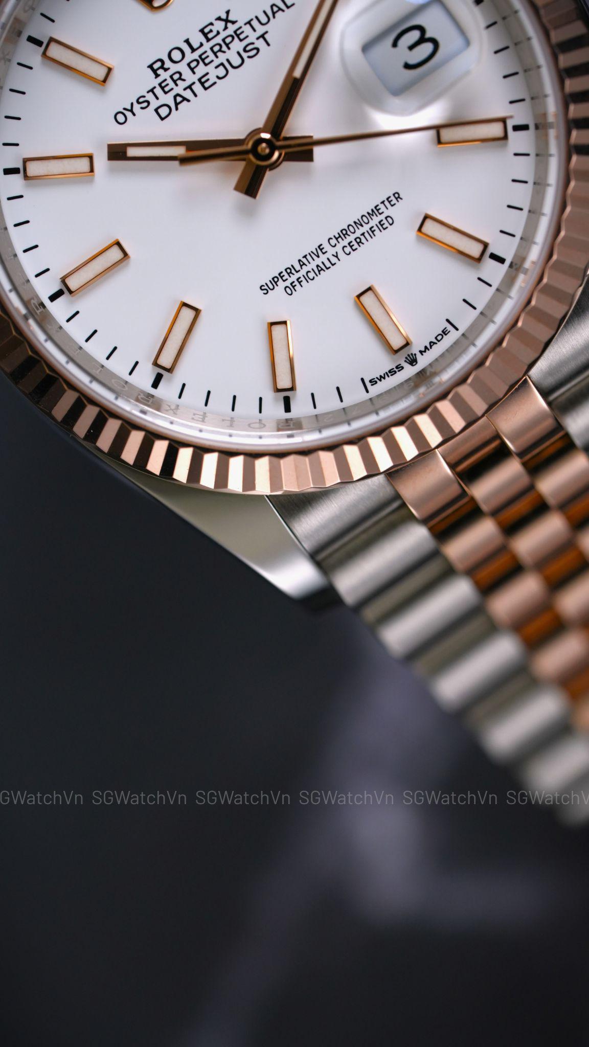 Rolex Datejust 36 126231 White Index – Rolesor Everose, Mặt Trắng, Dây Jubilee