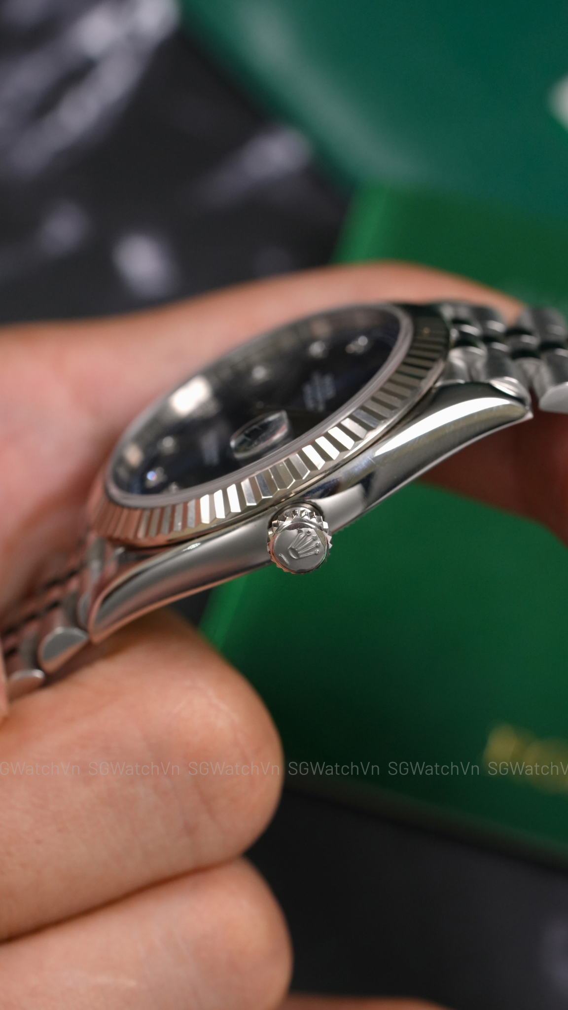 Rolex Datejust 41 126334-0016 Blue Diamond – Mặt Xanh Sunburst Cọc Kim Cương, Bezel Vàng Trắng 18K, Dây Jubilee