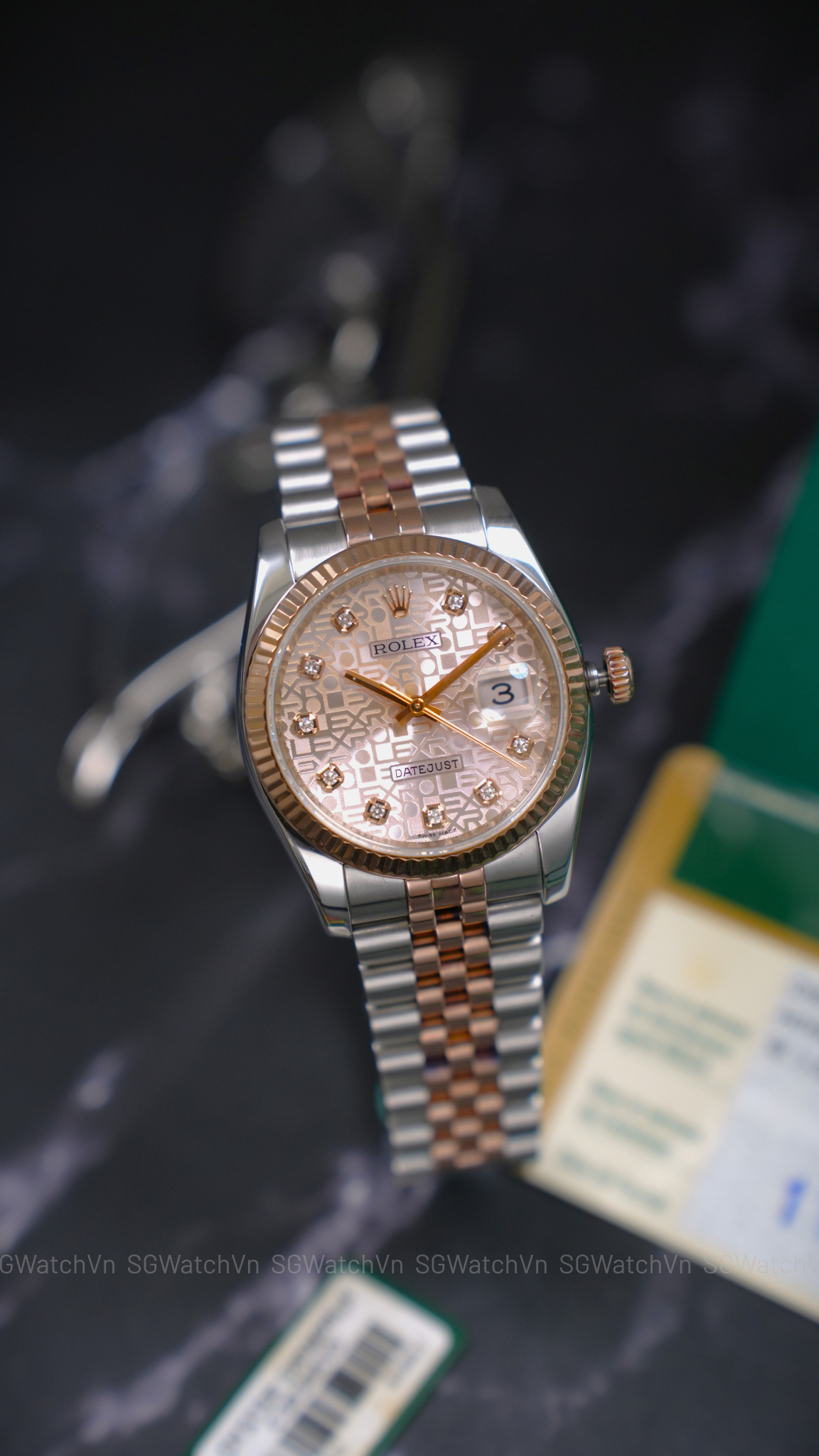 Rolex Datejust 36 116231 Pink Computer Diamond – Demi Vàng Hồng Everose 18K, Mặt Vi Tính Hồng Cọc Kim Cương