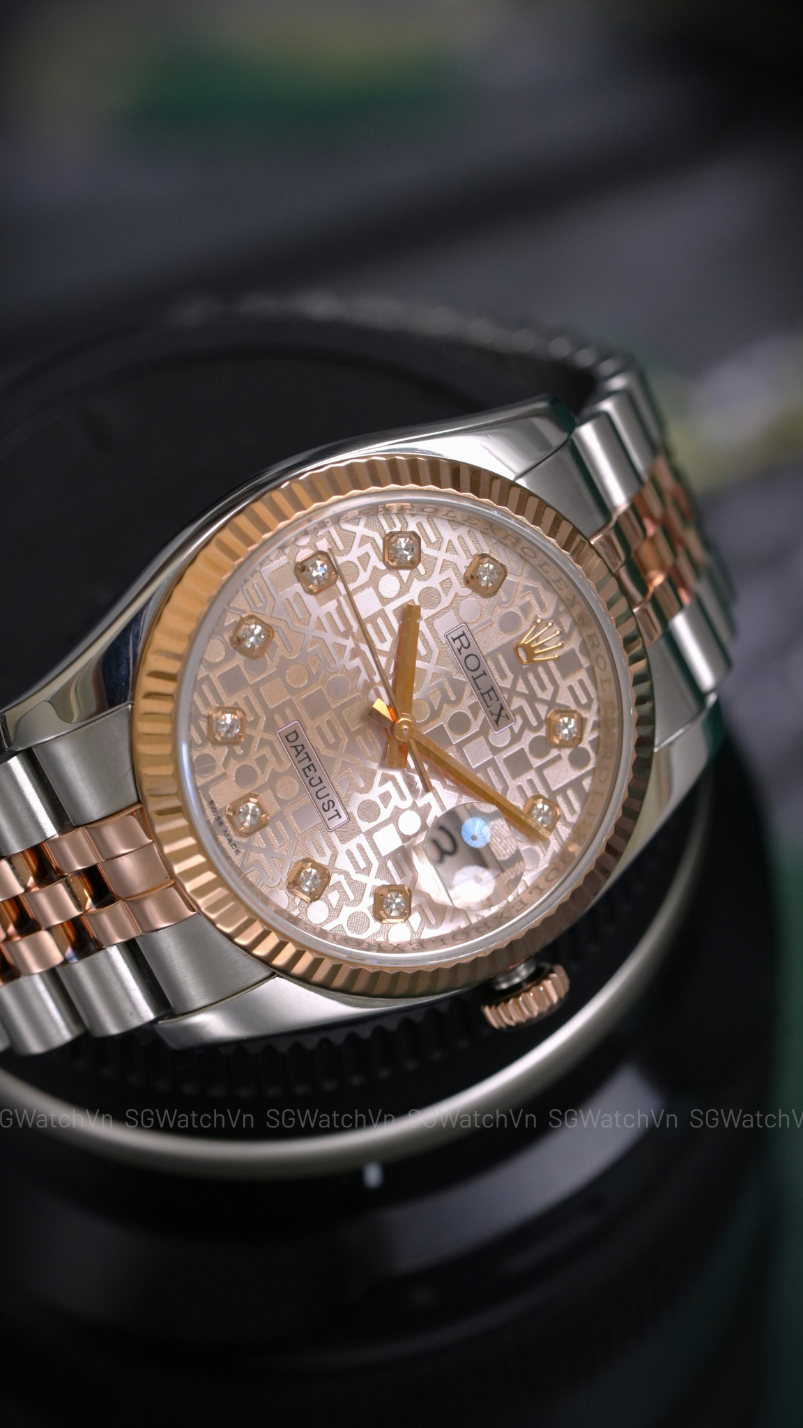 Rolex Datejust 36 116231 Pink Computer Diamond – Demi Vàng Hồng Everose 18K, Mặt Vi Tính Hồng Cọc Kim Cương