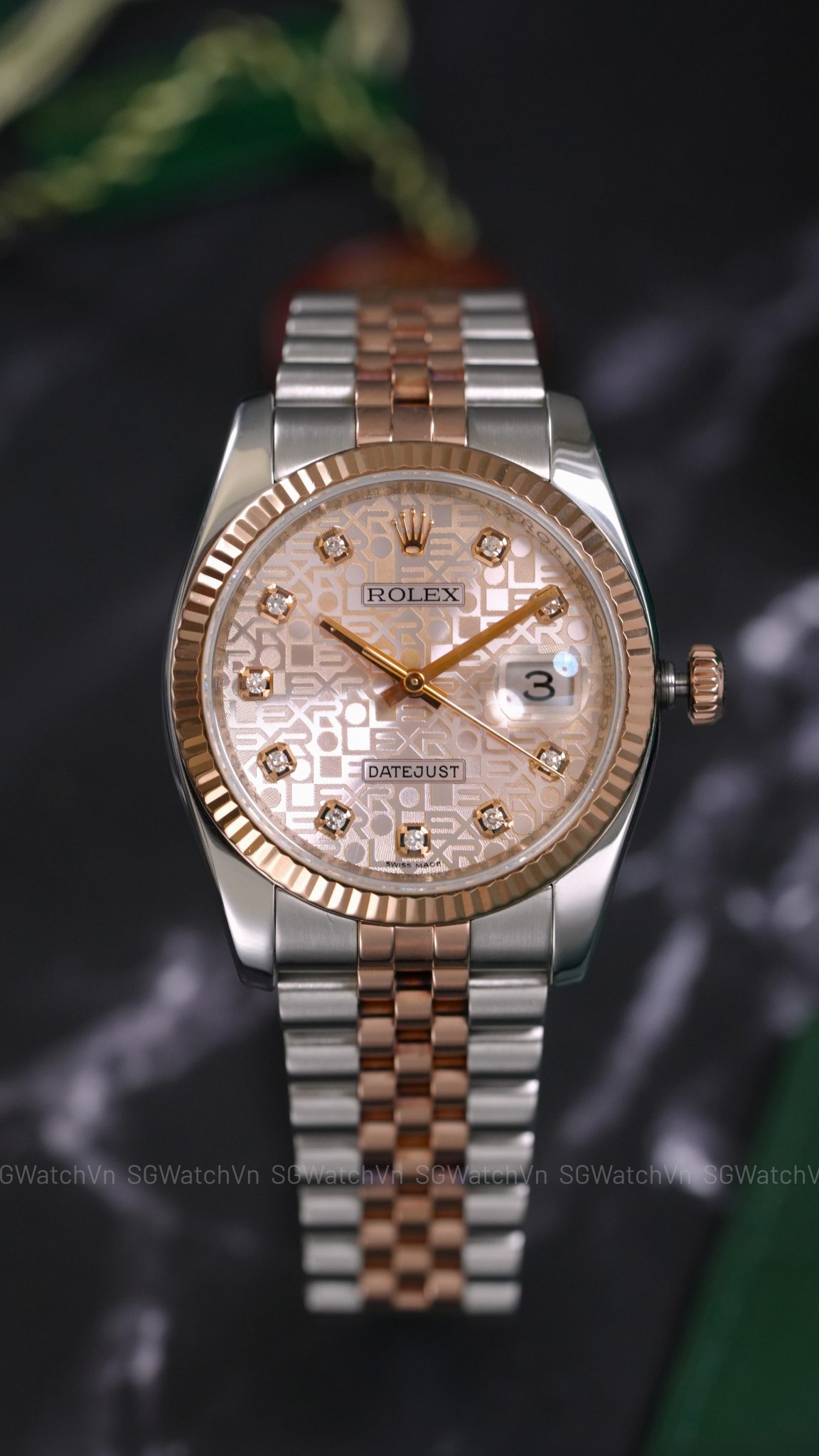 Rolex Datejust 36 116231 Pink Computer Diamond – Demi Vàng Hồng Everose 18K, Mặt Vi Tính Hồng Cọc Kim Cương