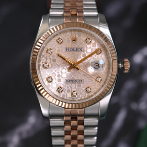 Rolex Datejust 36 116231 Pink Computer Diamond – Demi Vàng Hồng Everose 18K, Mặt Vi Tính Hồng Cọc Kim Cương