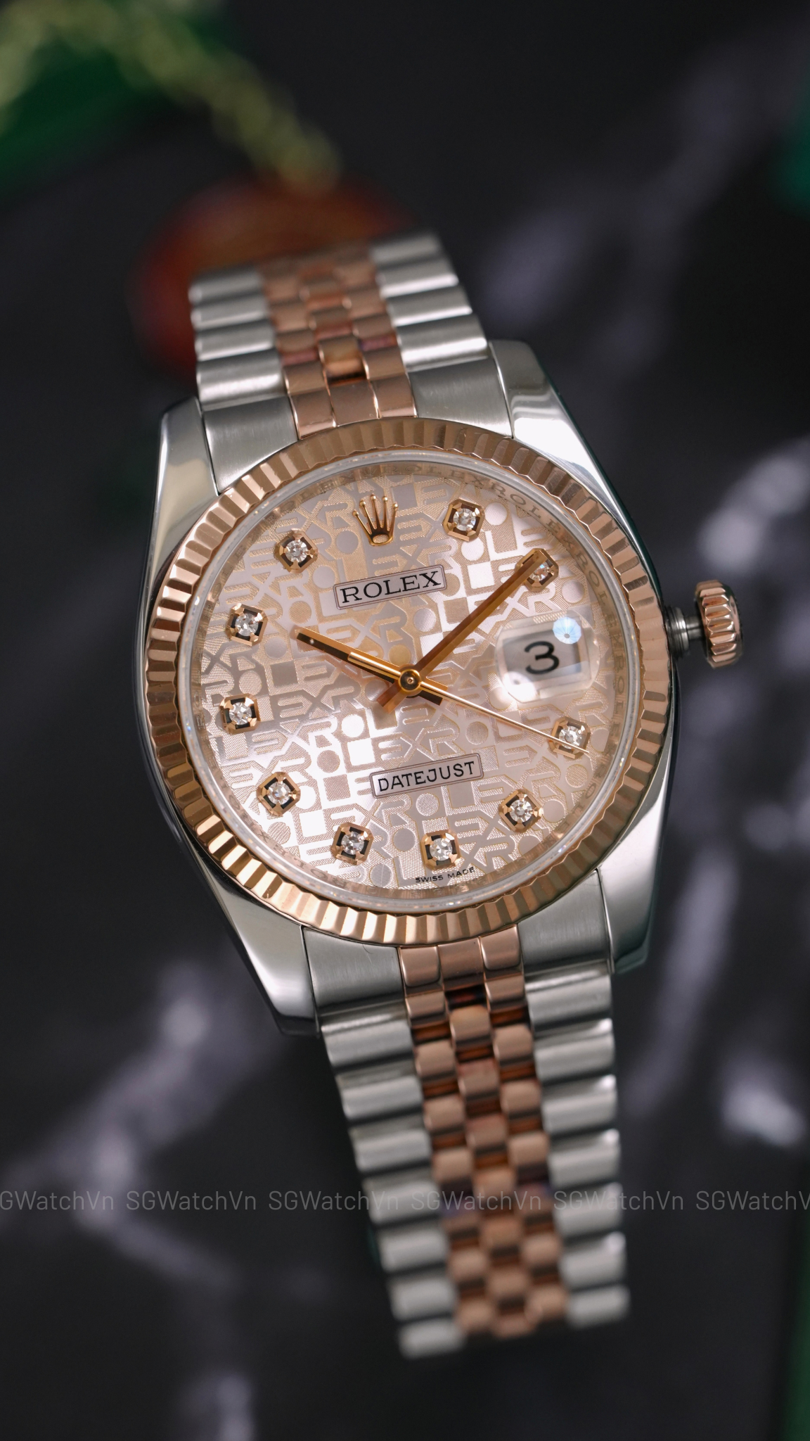 Rolex Datejust 36 116231 Pink Computer Diamond – Demi Vàng Hồng Everose 18K, Mặt Vi Tính Hồng Cọc Kim Cương