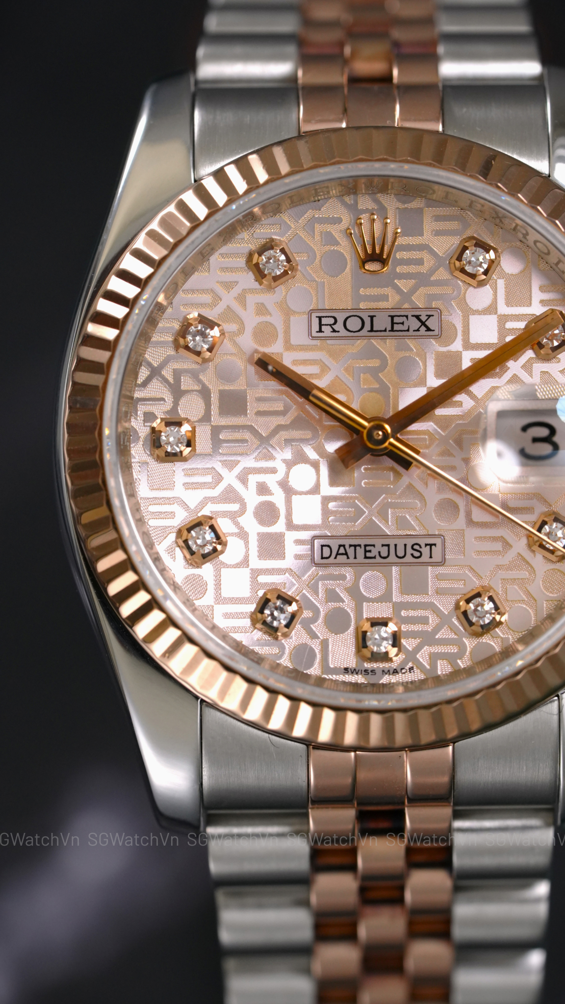 Rolex Datejust 36 116231 Pink Computer Diamond – Demi Vàng Hồng Everose 18K, Mặt Vi Tính Hồng Cọc Kim Cương