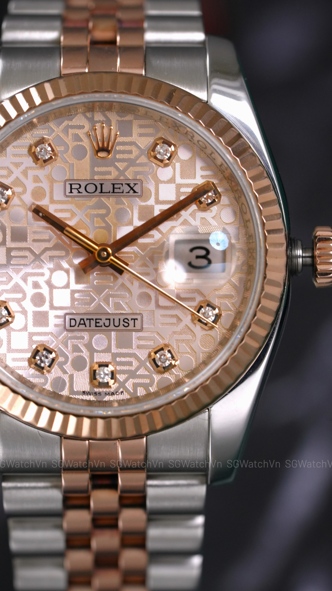 Rolex Datejust 36 116231 Pink Computer Diamond – Demi Vàng Hồng Everose 18K, Mặt Vi Tính Hồng Cọc Kim Cương