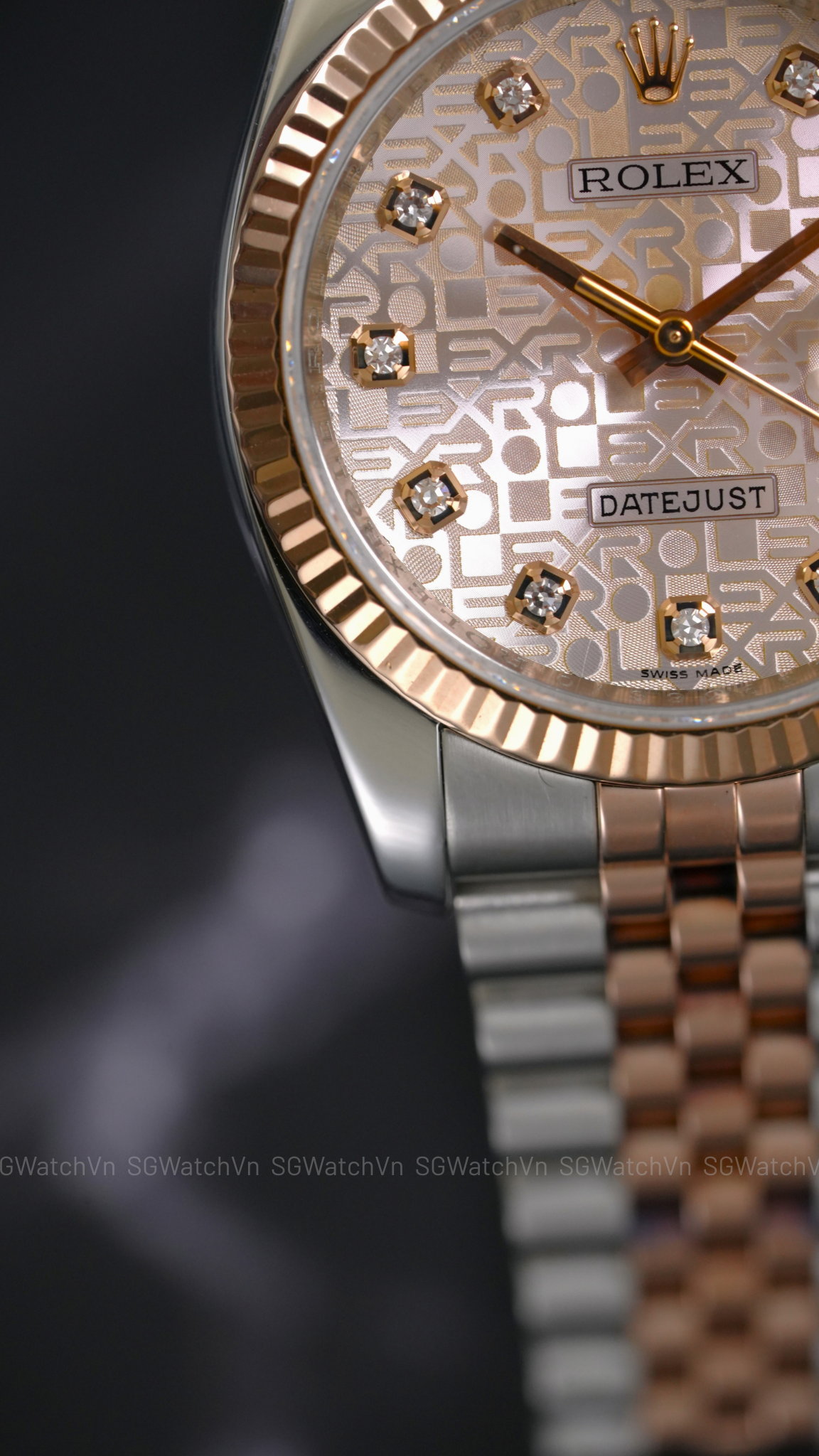 Rolex Datejust 36 116231 Pink Computer Diamond – Demi Vàng Hồng Everose 18K, Mặt Vi Tính Hồng Cọc Kim Cương